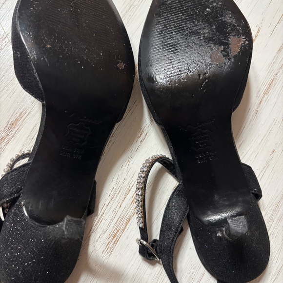 Nina size 7 1/2M black rhinestone strap sparkly low heel shoes. - Picture 5 of 6